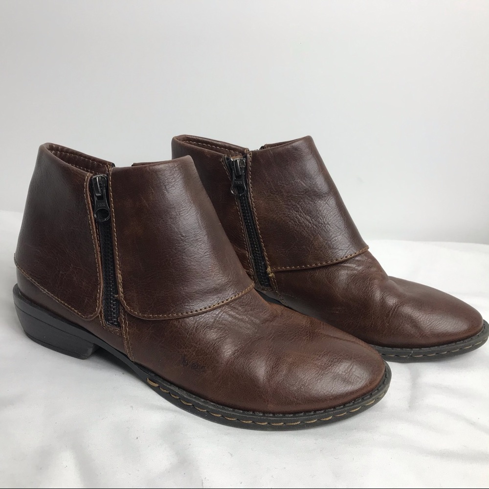 boc Brown Leather Double Zipper Booties Sz  6.5